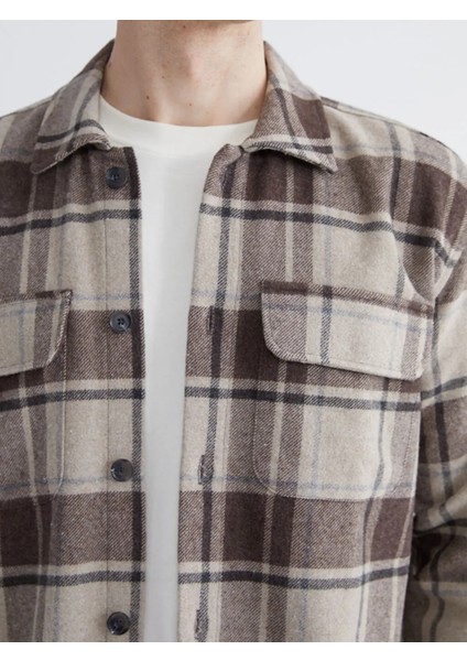 Southblue Bej Regular Fit Uzun Kollu Ekose Kaşe Erkek Gömlek Ceket modelleri