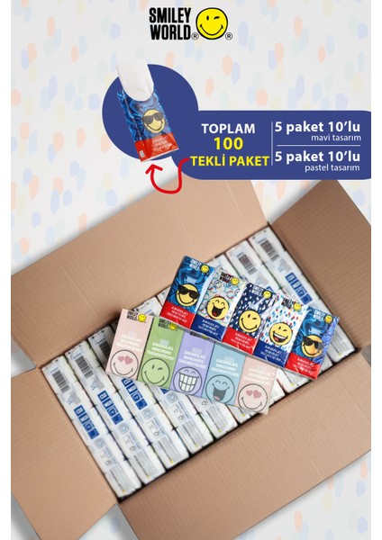 SmileyWorld Cep Mendili 10 paket 10'lu 2 farklı tasarım fiyatları