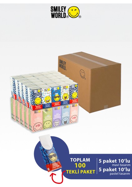SmileyWorld Cep Mendili 10 paket 10'lu 2 farklı tasarım fırsatları