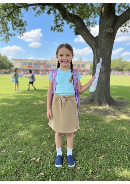 Kız Çocuk 2 Iplik Penye Tek Kapaklı Şort Etek (Okul Eteği)