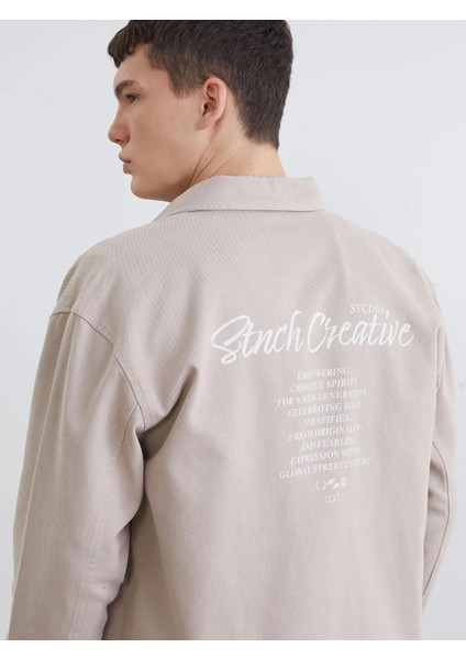 Xsıde Bej Rahat Kalıp Uzun Kollu Erkek Gömlek Ceket