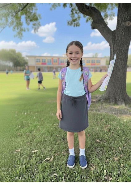 Kız Çocuk 2 Iplik Penye Tek Kapaklı Şort Etek (Okul Eteği)