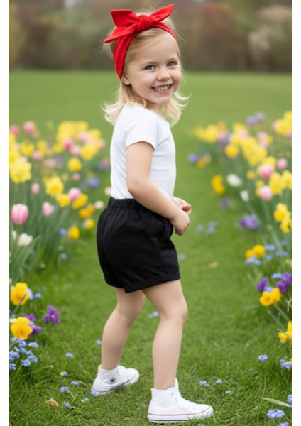 Kız Çocuk Siyah Jean Şort Dev Fiyonk Bandana Takım fiyatları