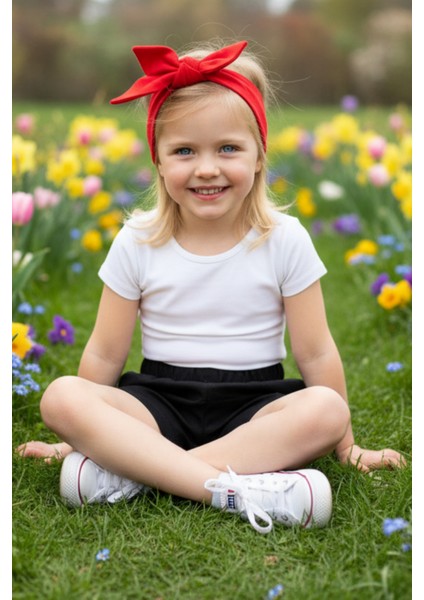 Kız Çocuk Siyah Jean Şort Dev Fiyonk Bandana Takım modelleri