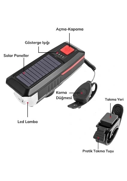 Güneş Enerjili Bisiklet Işıklı Korna fiyatları