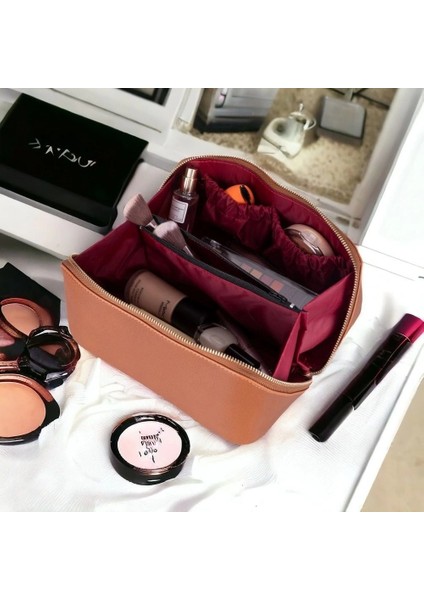 Ella Kadın Seyahat Kozmetik Bakım Makyaj Çantası Organizer Tan Rengi modelleri