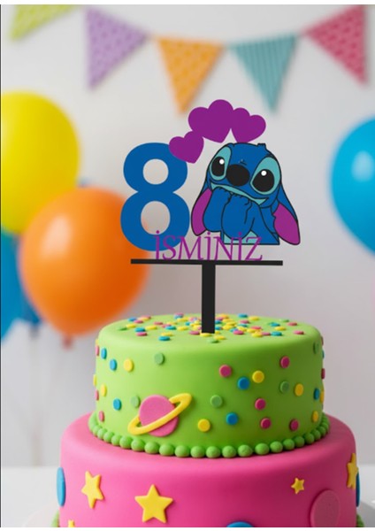 Stitch 8 Yaş Isimli Pasta Süsü