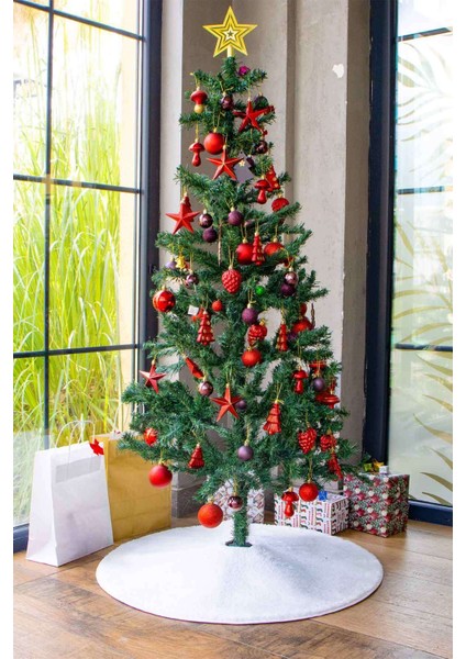 Yılbaşı Temalı Peluş Çam Ağacı Altı Halı | Yılbaşı Süsü Hediyeli Çam Ağacı Eteği Halısı | 80X80CM