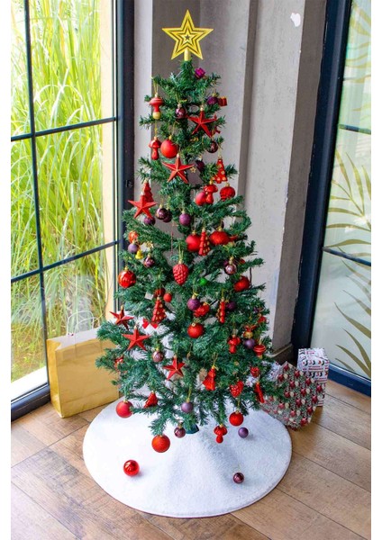 Yılbaşı Temalı Peluş Çam Ağacı Altı Halı | Yılbaşı Süsü Hediyeli Çam Ağacı Eteği Halısı | 80X80CM indirimleri