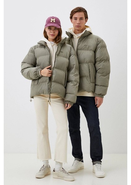 Primaloft Neo Synthethic Fill Loose Unisex Dik Yaka Gizli Kapüşon Bol Kesim Haki Mont modelleri