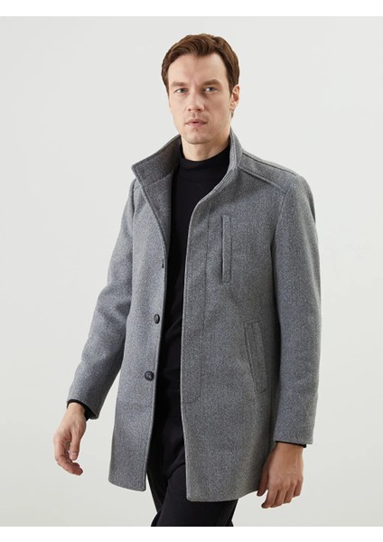 Lcwaıkıkı Classic Gri Standart Kalıp Dik Yaka Erkek Kaşe Kaban