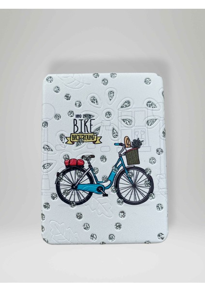 Işıltılı Bisiklet Temalı Çift Taraflı Cep Çanta Makyaj El Aynası 6cm x 9,5cm (Kod:32)