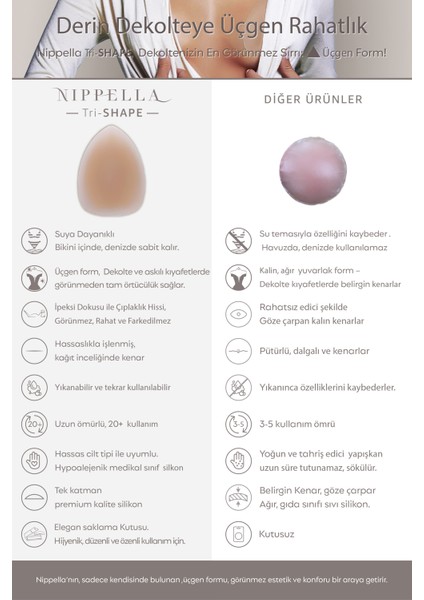 Tri-Shape Üçgen Silikon Göğüs Ucu Kapatıcı – Tekrar Kullanılabilir Suya Dayanıklı Göğüs Ped