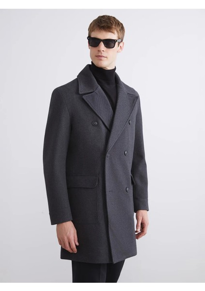Southblue Antrasit Standart Kalıp Ceket Yaka Erkek Kaşe Kaban