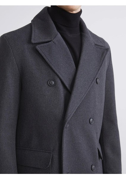 Southblue Antrasit Standart Kalıp Ceket Yaka Erkek Kaşe Kaban modelleri