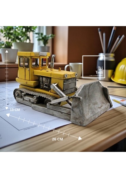 Elmer Buldozer Maketi Metal Iş Makinası Modeli Sarı Dekoratif Inşaat Aracı Müteahhite Inşaat Hediye