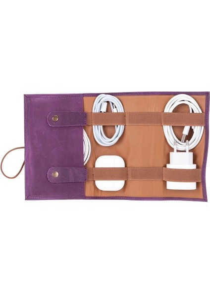 Deri Kablo Aksesuar Taşıma Çantası Antik Mor indirimleri