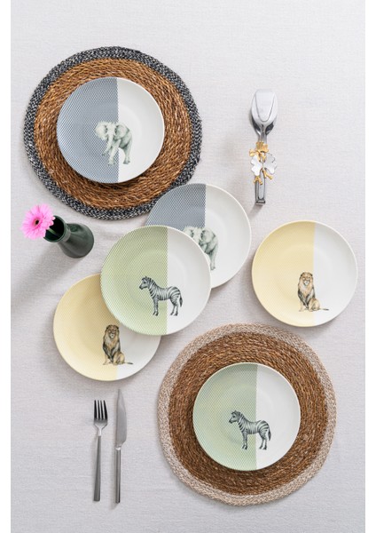 6'lı Savanda Safari Temalı Pasta Tabağı Seti 20 Cm - Kahvaltı & Tatlı Sunum