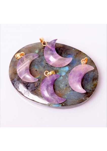 Ay Şeklinde Ametist Taşı Kolye Ucu 1 Adet