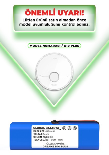 Dreame D10 Plus Robot Süpürge Bataryası 14.4v 6400mah Li-Ion Pil (Yüksek Kapasite) indirimleri