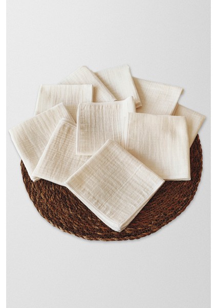 10'lu Müslin Bebek Ağız Mendili - %100 Pamuk Ekru Renk - 25X25 cm