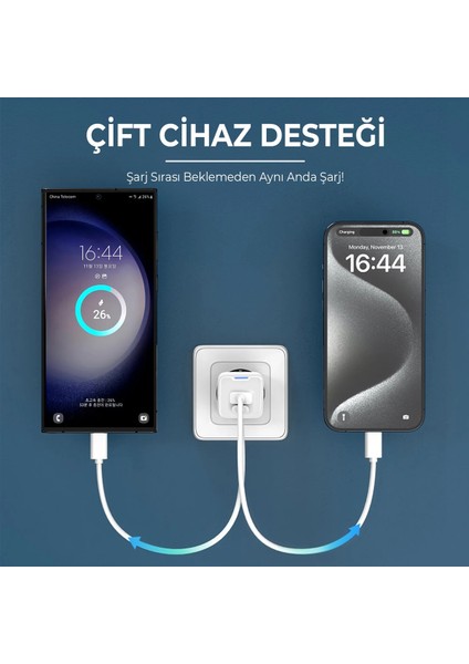 Apple Airpods 1. Nesil uyumlu 45W Ultra Hızlı Çoklu Şarj Cihazı Adaptör Qualcomm 3.0 + Pd