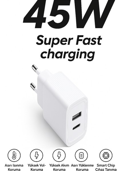 Samsung Galaxy S21 Ultra 5g Uyumlu 45W Ultra Hızlı Çoklu Şarj Cihazı Adaptör Qualcomm 3.0 + Pd