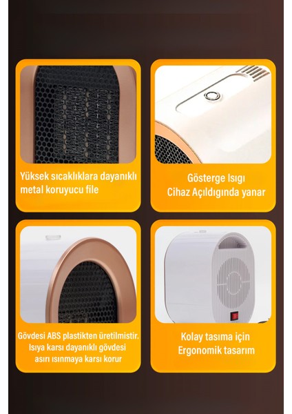 1200W Mini Elektrikli Isıtıcı Fan 2 Kademeli Masaüstü Üflemeli Fanlı Isıtıcı Güvenli Emniyet Sistemi