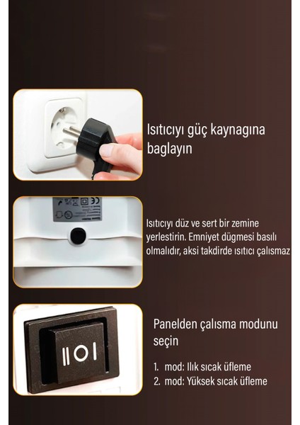 1200W Mini Elektrikli Isıtıcı Fan 2 Kademeli Masaüstü Üflemeli Fanlı Isıtıcı Güvenli Emniyet Sistemi