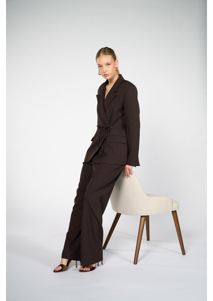 Kadın Acı Kahve Bağcıklı Dokuma Blazer fiyatları