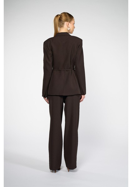 Kadın Acı Kahve Bağcıklı Dokuma Blazer modelleri