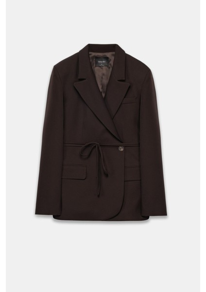 Kadın Acı Kahve Bağcıklı Dokuma Blazer indirimleri