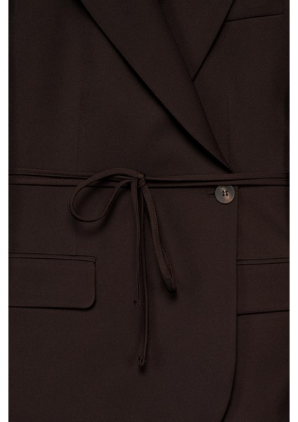 Kadın Acı Kahve Bağcıklı Dokuma Blazer
