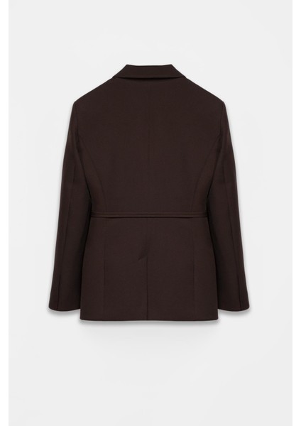 Kadın Acı Kahve Bağcıklı Dokuma Blazer