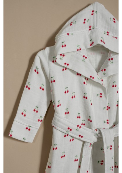 Müslin Bornoz Kiraz Desenli % 100 Pamuk, Dört Kat Müslin, Organik fırsatları