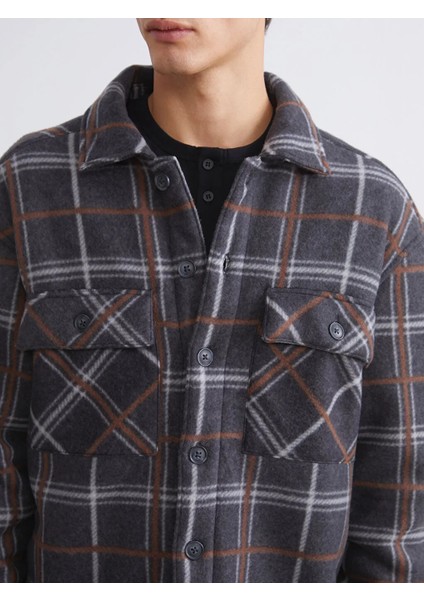 Xsıde Antrasit Rahat Kalıp Uzun Kollu Ekose Erkek Gömlek Ceket modelleri