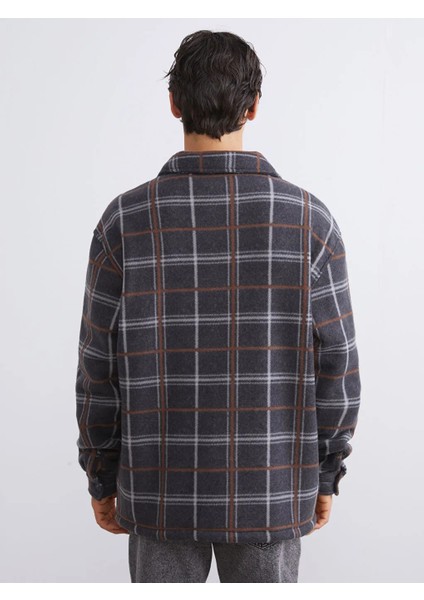 Xsıde Antrasit Rahat Kalıp Uzun Kollu Ekose Erkek Gömlek Ceket fırsatları