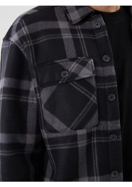 Xsıde Siyah Rahat Kalıp Uzun Kollu Ekose Erkek Gömlek Ceket modelleri