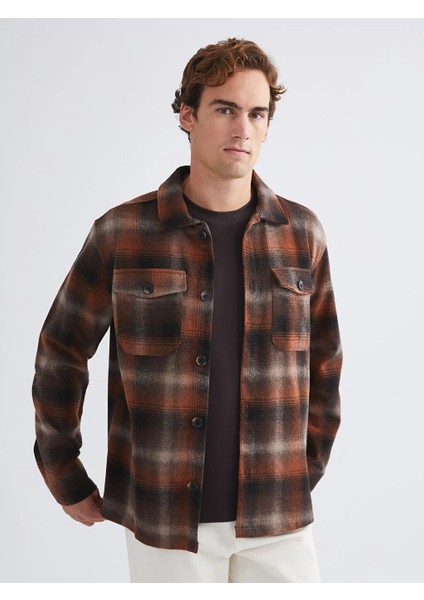 Lcw Vision Kahverengi Regular Fit Uzun Kollu Ekose Erkek Gömlek Ceket