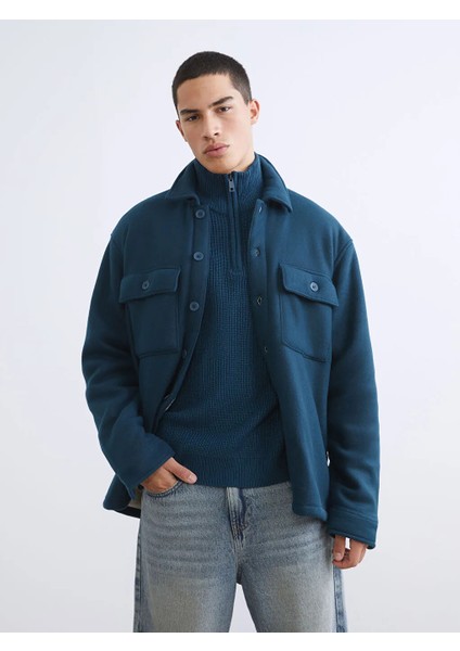 Xsıde Petrol Rahat Kalıp Uzun Kollu Erkek Gömlek Ceket