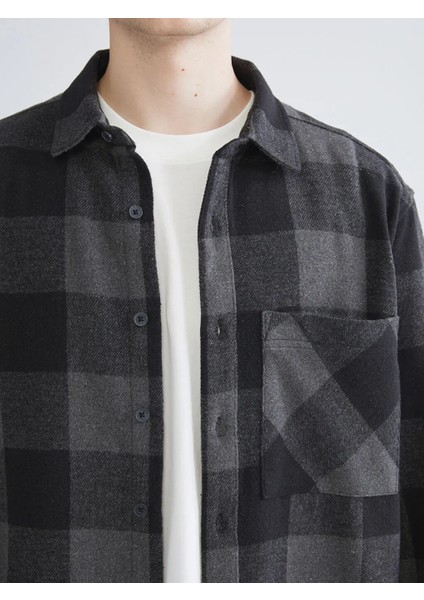 Xsıde Siyah Rahat Kalıp Uzun Kollu Ekose Erkek Oduncu Gömlek Ceket modelleri