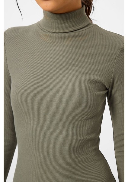 Yake Store Yeşil Kaşkorse Triko Dar Kalıp Balıkçı Yaka Kadın Elbise - 97117 modelleri