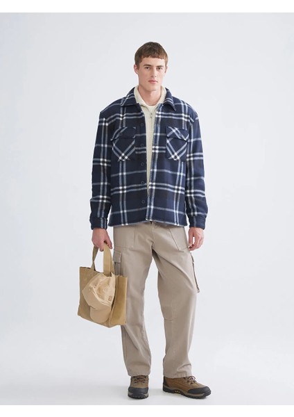 Xsıde Lacivert Rahat Kalıp Uzun Kollu Ekose Erkek Gömlek Ceket fiyatları