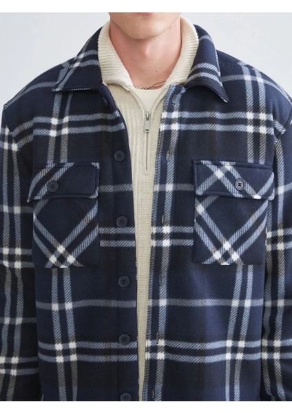 Xsıde Lacivert Rahat Kalıp Uzun Kollu Ekose Erkek Gömlek Ceket modelleri