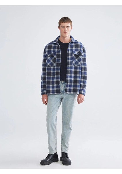 Xsıde Lacivert Rahat Kalıp Uzun Kollu Ekose Erkek Gömlek Ceket fiyatları