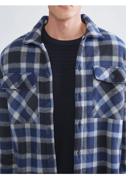 Xsıde Lacivert Rahat Kalıp Uzun Kollu Ekose Erkek Gömlek Ceket modelleri
