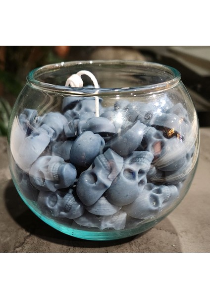 Cam Fanus Içinde Kurukafalar Mum Gri Renk