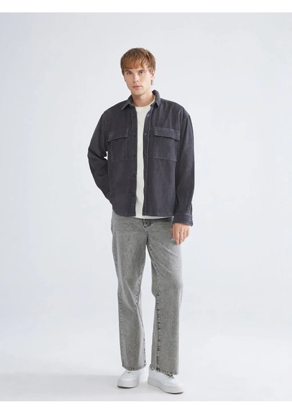 Xsıde Antrasit Rahat Kalıp Uzun Kollu Kadife Erkek Gömlek Ceket