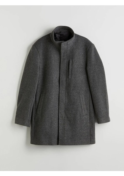 Lcwaıkıkı Classic Antrasit Büyük Beden Standart Kalıp Dik Yaka Erkek Kaşe Kaban