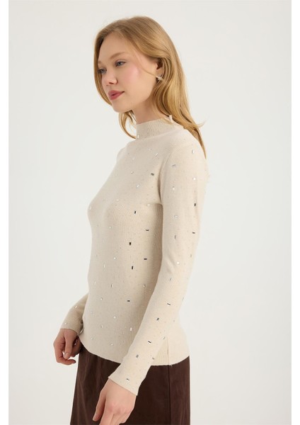 Dik Yaka Ayna Taşlı Triko fiyatları